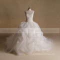 Noble Scoop Neck Exquisite Applique Lace &amp; Beads A-Linie gekräuseltes Hochzeitskleid Big Long Tail